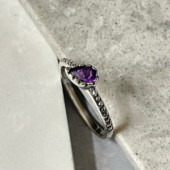 Dainty 925 Sterling silver Amethyst Ring, US:8 “VIBES” - Picture 6 of 14